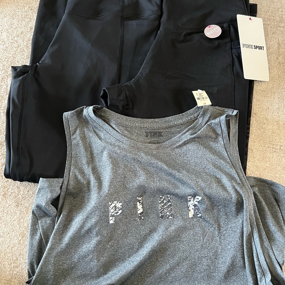 PINK Victoria's Secret Gray Tank and Black Leggings Set